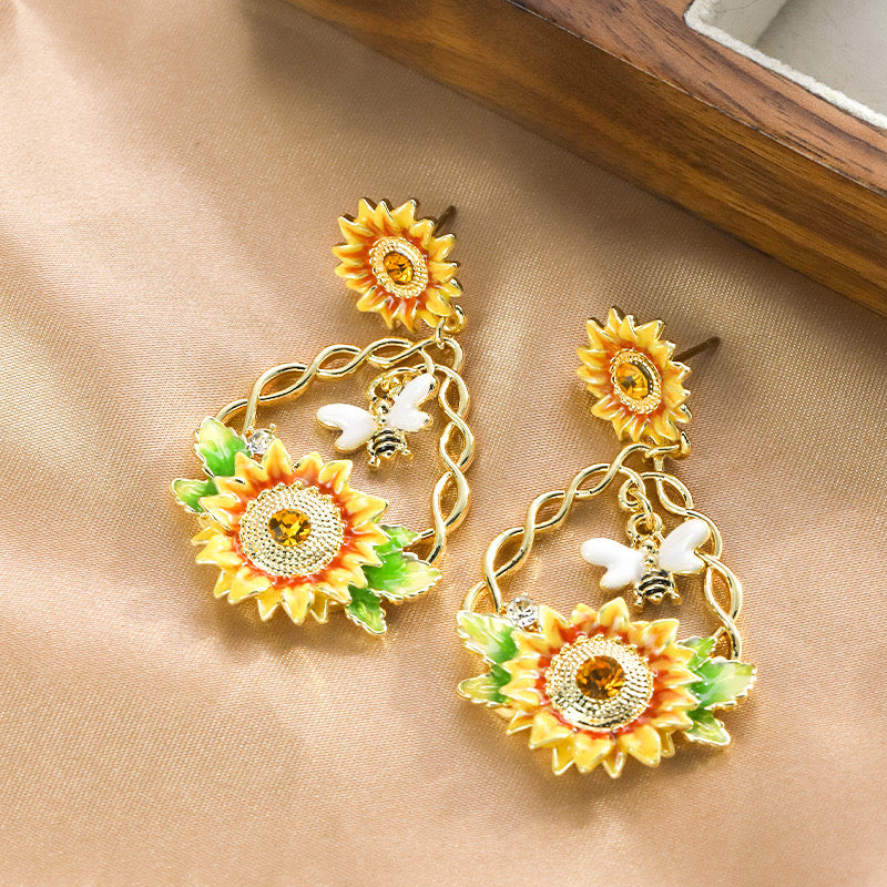 Enamel Floral Bloom collection: Sunflower jewelry set