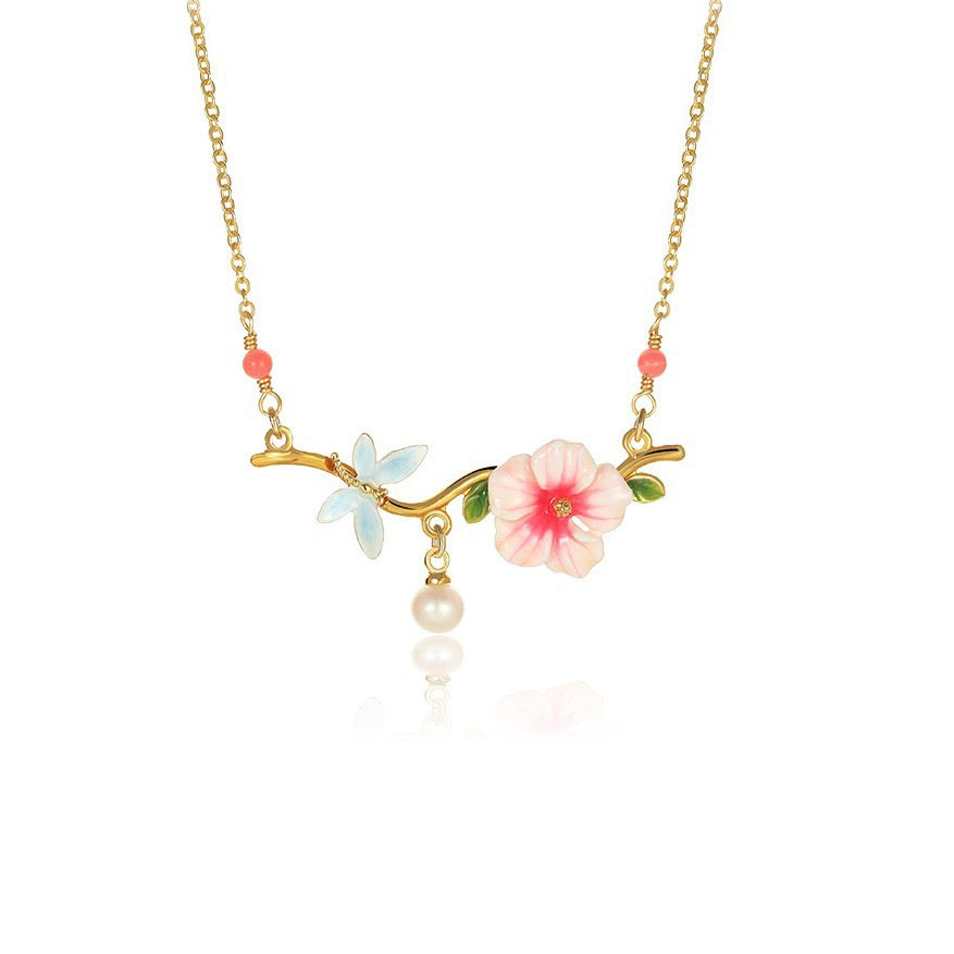 Enamel Floral Bloom collection: Hibiscus syriacus jewelry set