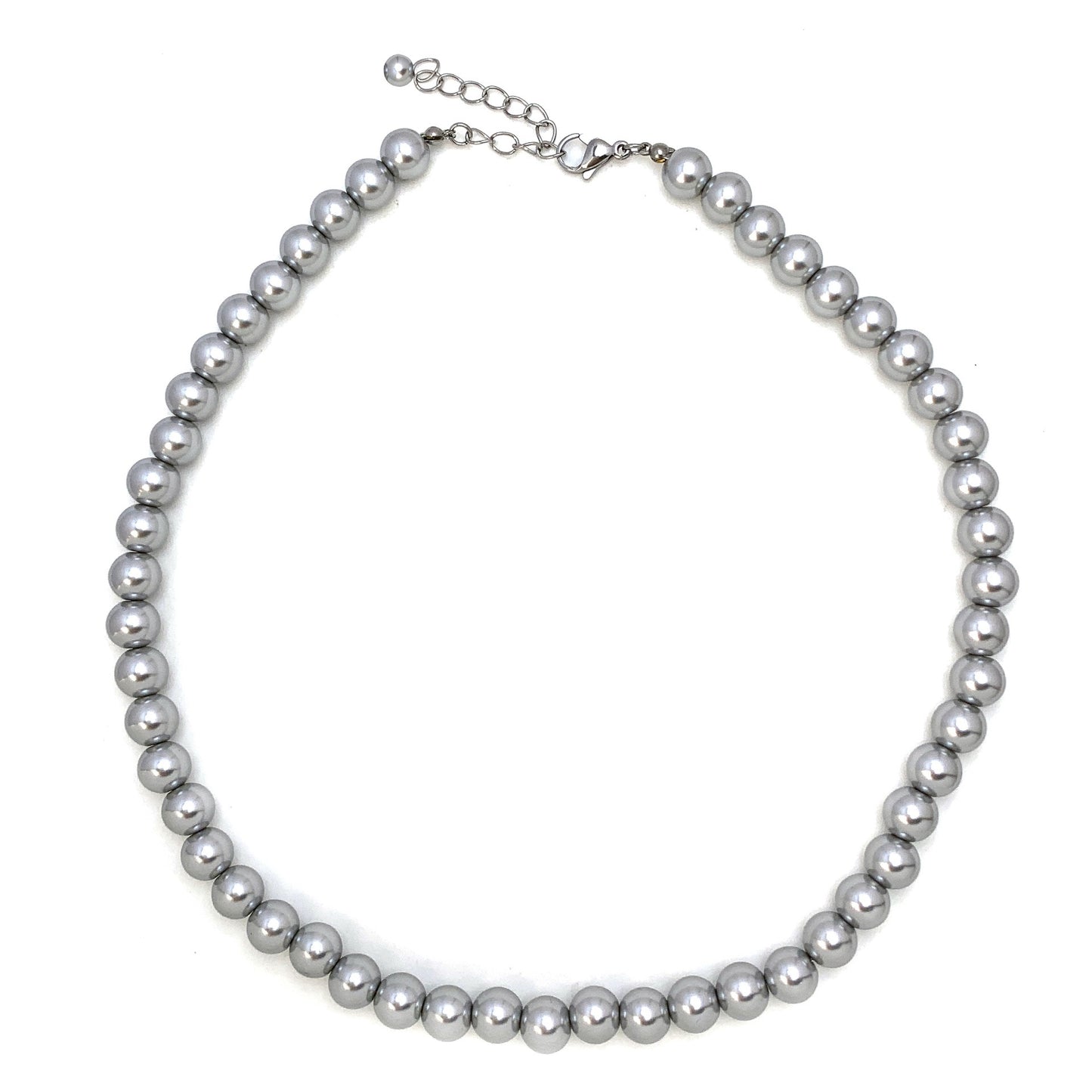 Pearl collection: Swarovski-inspired imitation round pearls with a perfect round shape Silver-gray necklace