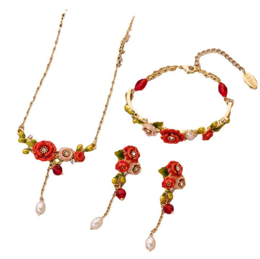 Enamel Floral Bloom collection: Papaver rhoeas jewelry set