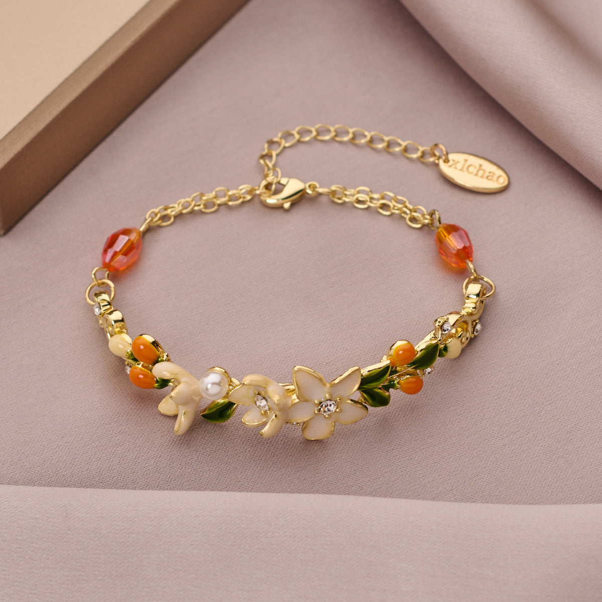 Enamel Floral Bloom collection: citrus blossom and mandarin jewelry set