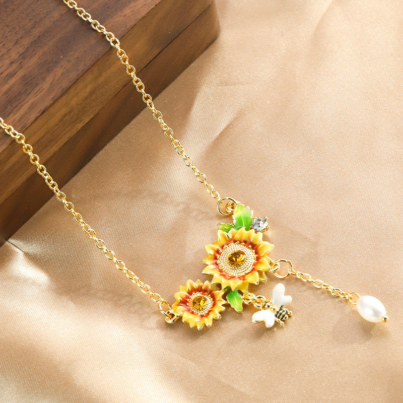 Enamel Floral Bloom collection: Sunflower jewelry set