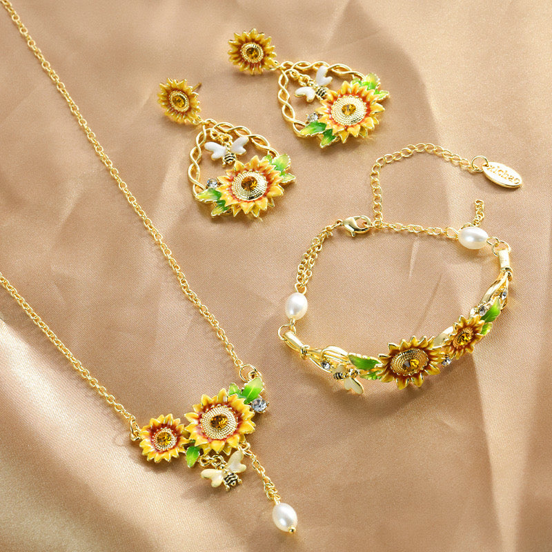 Enamel Floral Bloom collection: Sunflower jewelry set