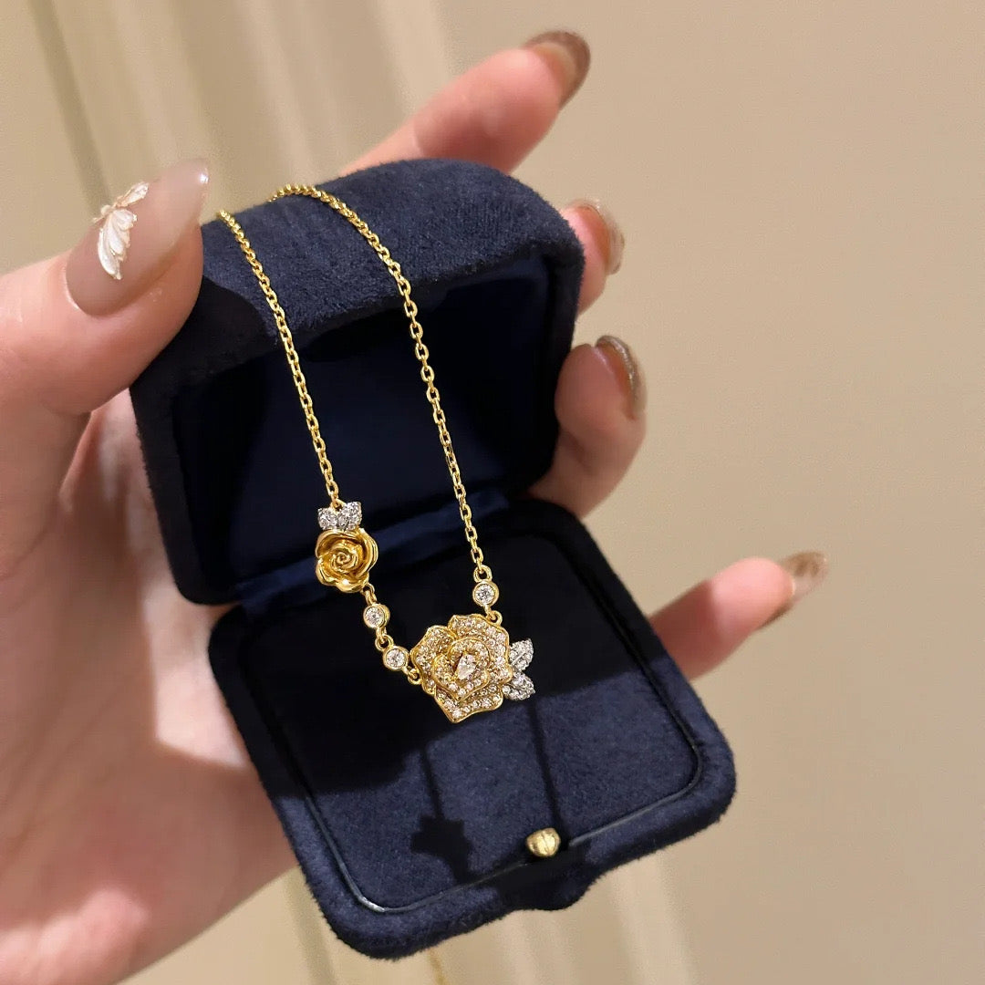 Fashion twin rose jewelry set: ring, bracelet, necklace