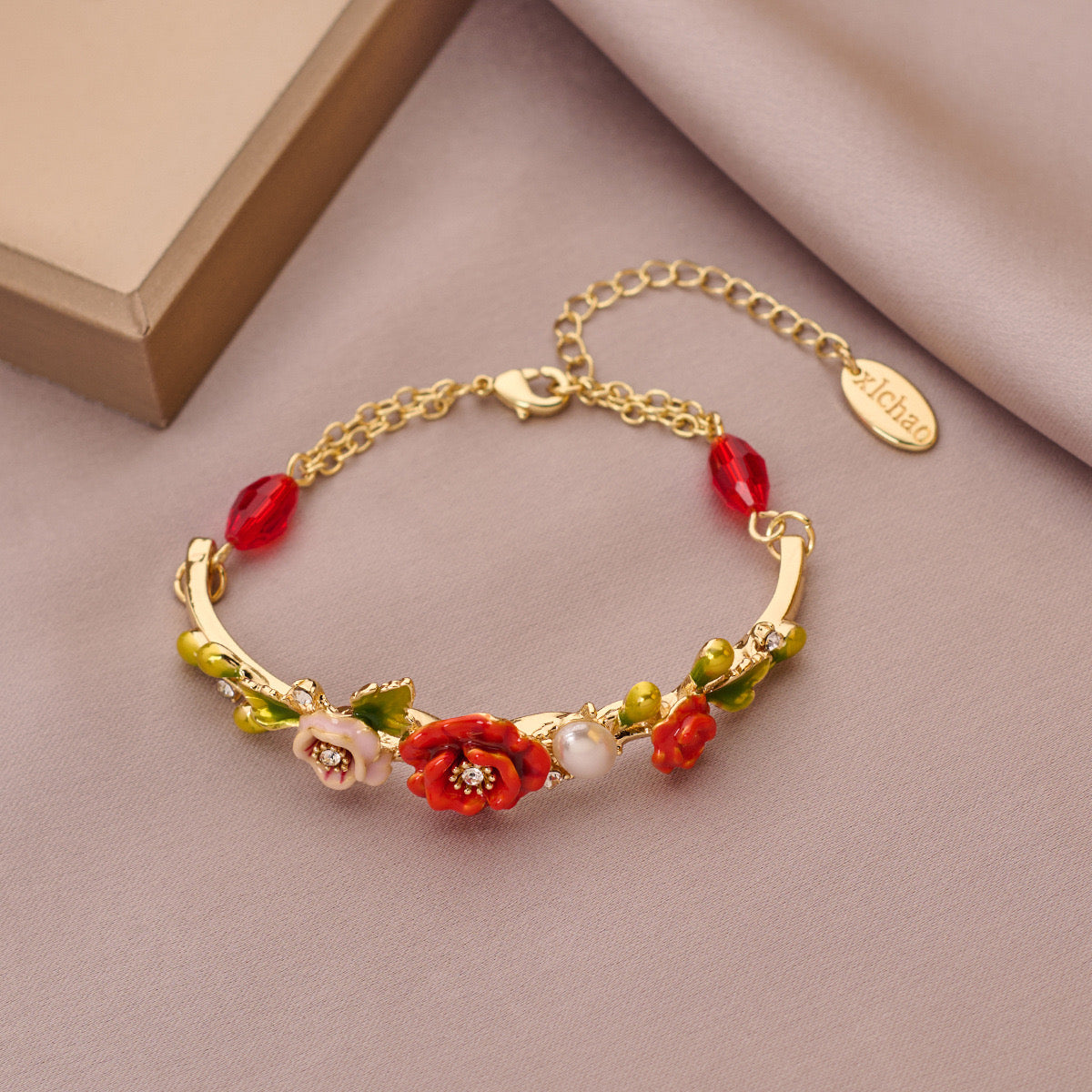 Enamel Floral Bloom collection: Papaver rhoeas jewelry set