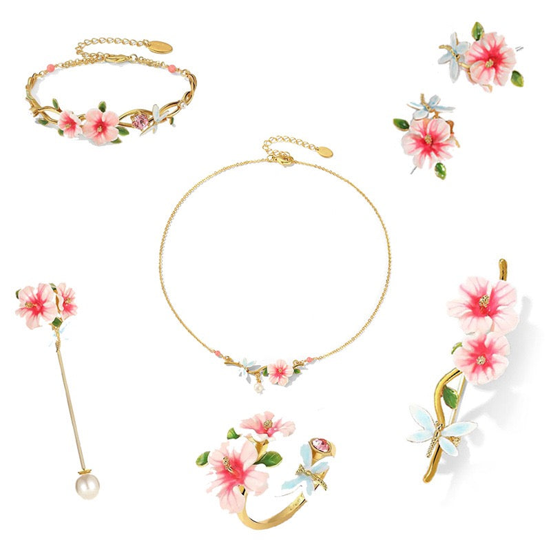 Enamel Floral Bloom collection: Hibiscus syriacus jewelry set