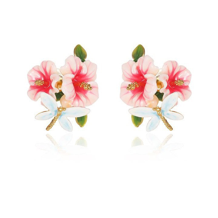 Enamel Floral Bloom collection: Hibiscus syriacus jewelry set