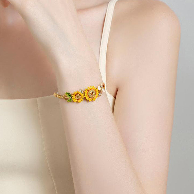 Enamel Floral Bloom collection: Sunflower jewelry set