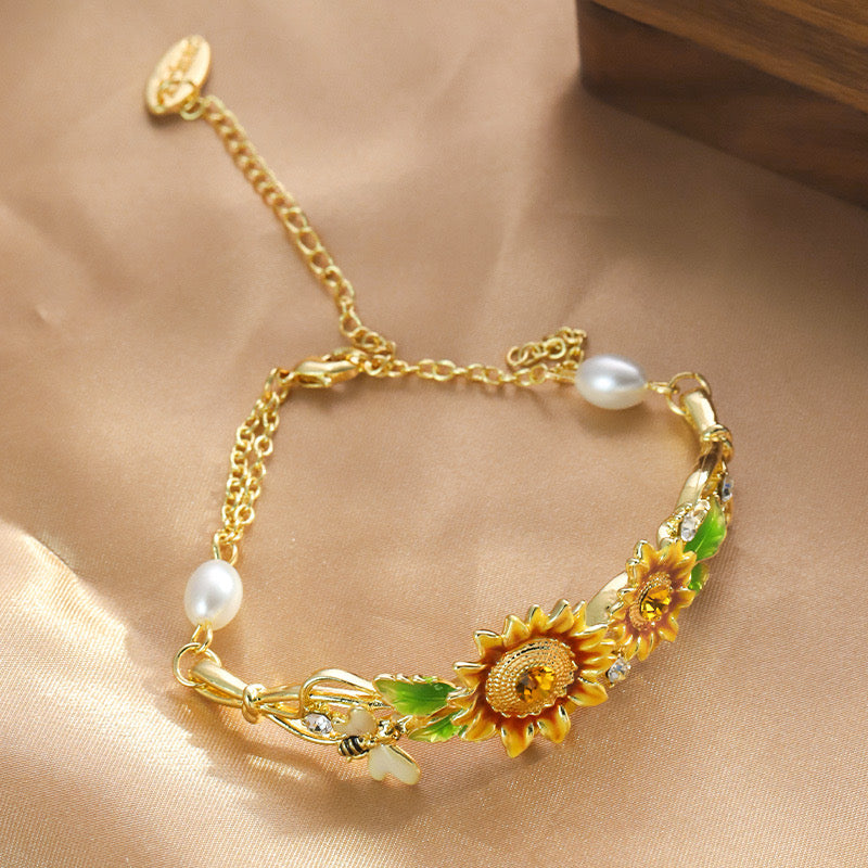 Enamel Floral Bloom collection: Sunflower jewelry set