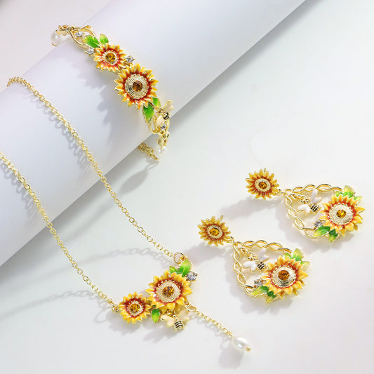 Enamel Floral Bloom collection: Sunflower jewelry set