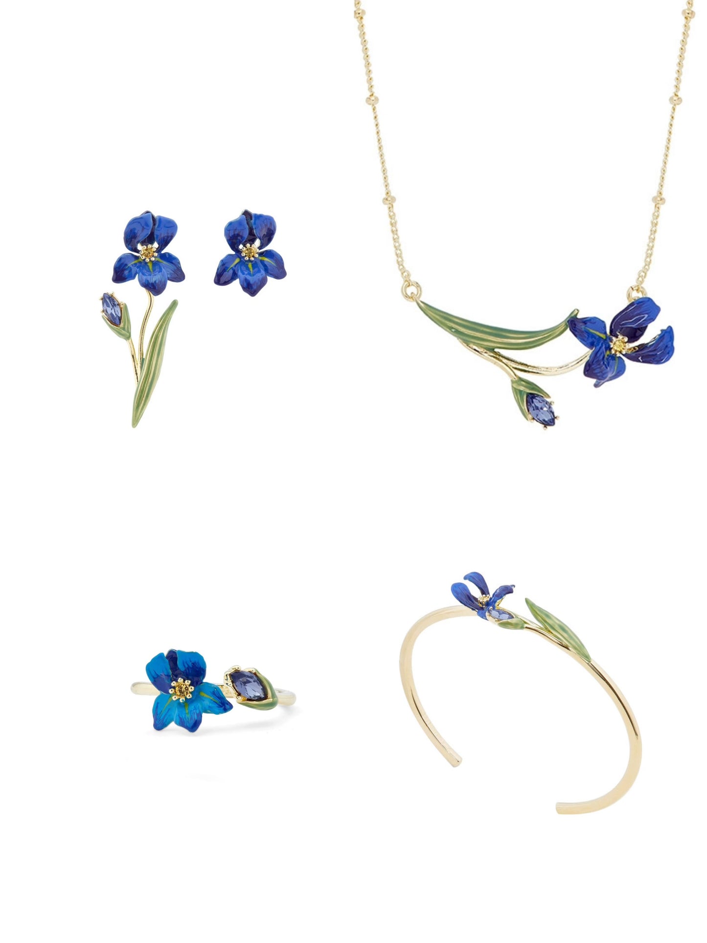 Enamel Floral Bloom collection: Van Gogh Irises jewelry set